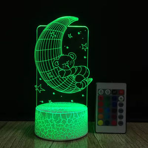 Lampada da Tavolo 3D <span class=keywords><strong>Moon</strong></span> <span class=keywords><strong>Bear</strong></span> con Luci LED Colorate a Cambio Graduale, Controllo Touch e Telecomando, Creativa Lampada da Tavolo LED 3D - Product Image 4