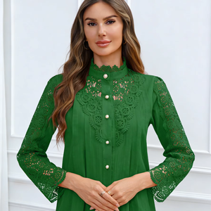 Chemisier décontracté en dentelle pour femme, manches longues, 100 % coton tricoté, brodé, collection Printemps/Été Automne 2026, en stock, Géorgie - Product Image 1