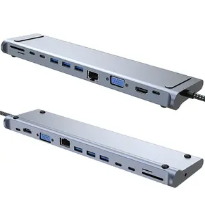 USB C Hub voor Macbook Air 12 in 1 Desk Edge USB Hub 3.0 USB C Docking Station PD Oplader Type C Adapter