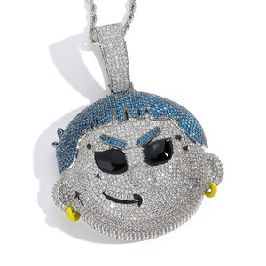 BES Iced Out 5A CZ Messing Cartoon-Charakter Anhänger Halskette Massiver Rücken Schwerer Hip-Hop Streetwear Schmuck für Männer <span class=keywords><strong>Rapper</strong></span> - Product Image 5