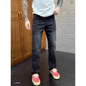 Jean en denim délavé de haute qualité pour homme, déchiré aux genoux, extensible, taille mi-haute, style décontracté streetwear hip-hop, vente en gros - Product Image 1