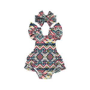 Combinaison d'été pour bébés filles HY-045-ZXL, style boutique, à bretelles bulles, volants superposés, motif animal - Product Image 1