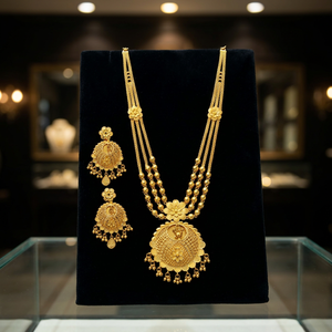 Wholesale Brass 14K 18K 24K Micro Gold Plated <b>Long</b> <b>Necklaces</b> & Earrings Set Traditional Floral Design Wedding Fashion Jewelry - Product Image 4