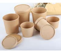 Bols en papier jetables écologiques tasses assiettes avec couvercles pour l'emballage des aliments-salade nouilles soupe riz en vente