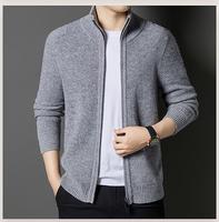 Pull en laine 100% pour homme, col montant, tricoté, chaud et épais, avec fermeture éclair en fourrure, pour l'automne et l'hiver