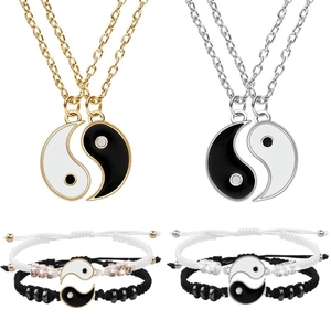 Collar Personalizado al por Mayor con Colgante <span class=keywords><strong>de</strong></span> Rompecabezas <span class=keywords><strong>de</strong></span> Mejores Amigos, Collar <span class=keywords><strong>de</strong></span> Acero Inoxidable Yin Yang para Parejas, Chapado en Oro, Estilo Moderno - Product Image 2