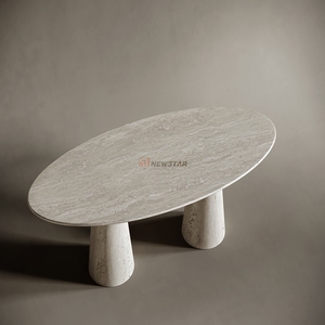 Mesa de restaurante de mármol travertino de piedra natural más popular para 6 personas comedor mesa de comedor de mármol pulido - Product Image 2