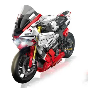 Panlos 1:5 Racing Motorcycle Building Blocks Set MOC Yamaha R1 Track Edition with LED Light Puzzle Assmbly Bricks Toys