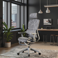 Chaise de bureau ergonomique moderne en maille, hauteur réglable, pivotante, dossier à ailettes, cadre en acier inoxydable, gris, garantie 3 ans