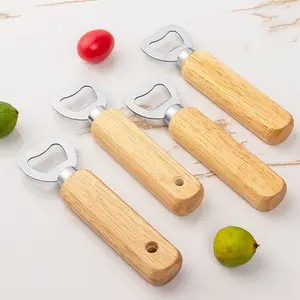 wholesale cheap promotional gift custom logo laser engrave and silk print stainless steel wood handle beer bottle opener