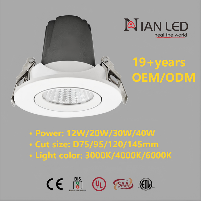 12W 20W 30W 40W Down Light Led Adjustable Gimbal Down Light Dali Dim Round Led Disk Ceiling Light for Us Canada
