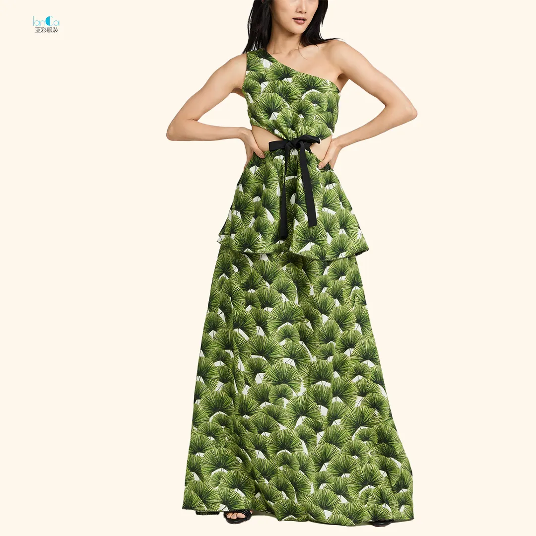 2022 New Design Bohemian Style High Waist One Shoulder Long Maxi Elegant Casual Summer Dresses Women