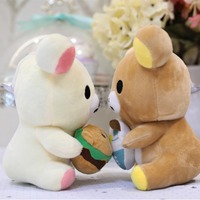 En gros Peluche ours brun Kawaii mignon 20 cm, modèle Easy Bear, motif burger, figurine décorative, ours assis, breloque de sac