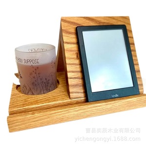 Support de lecture triangulaire en bois massif avec porte-gobelet et emplacement pour téléphone, support de rangement pour livres de bureau, finition naturelle - Product Image 4