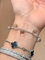 Perles à bulles en cristal blanc de 9 mm associées à un bracelet en argent S925 de luxe serti de strass