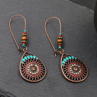 Boucles d'oreilles bohèmes vintage avec pendentif goutte d'eau turquoise, main de Fatma et feuille, bijoux pour femme