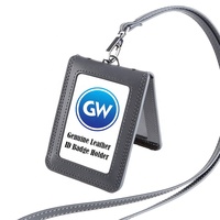 Porte-badge pliable en cuir véritable avec fenêtre transparente, 2 poches, pochette porte-cartes d'identité, multicolore, léger, avec cordon tour de cou, en solde