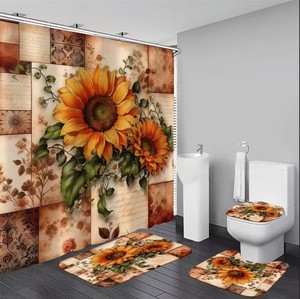 Juego <span class=keywords><strong>de</strong></span> Baño <span class=keywords><strong>de</strong></span> Cuatro Piezas Estilo Bohemio Vintage con Diseño Floral <span class=keywords><strong>de</strong></span> Girasol, Cortina <span class=keywords><strong>de</strong></span> Ducha <span class=keywords><strong>de</strong></span> Poliéster, Tapete <span class=keywords><strong>de</strong></span> Piso y Funda para Asiento <span class=keywords><strong>de</strong></span> Inodoro - Product Image 6