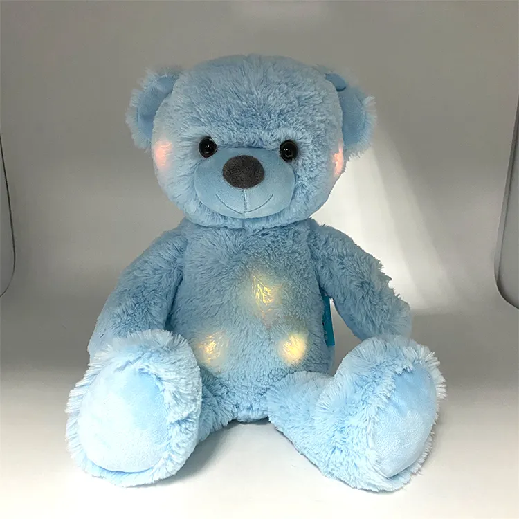 OEM 전기 뮤지컬 박제 동물 귀여운 부드러운 만화 곰 LED 조명 플러시 장난감