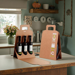 שקית נשיאה ליין מנייר קראפט ממוחזר בהתאמה אישית עם ידיות חתוכות בלייזר והדפסת אופסט ל-1/2/3 בקבוקים - Product Image 4