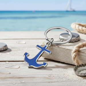 Portachiavi in Metallo Personalizzato con Logo e Apribottiglie, Design Ancora Blu - Senza Scatola - Product Image 3