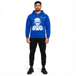<b>Men's</b> Blue Hooded Pullover hoodies With <b>Bucket</b> <b>Hat</b> Print Casual Fleece Pullover Regular Fit Autumn Wear Hoodies - Product Image 1