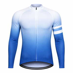 Maillot de cyclisme à manches longues pour homme, dégradé bleu et blanc, respirant, en polyester, pour adultes - Product Image 2