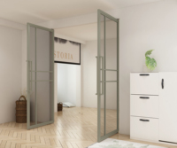 Porte à double pivot, design français de luxe, porte en verre pivotante en acier avec quincaillerie en acier