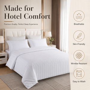 Conjunto de Roupa de Cama Deluxe para Cama de Solteiro e King Size com Lençóis e Fronhas, Roupa de Cama Listrada para Hotel - Product Image 1