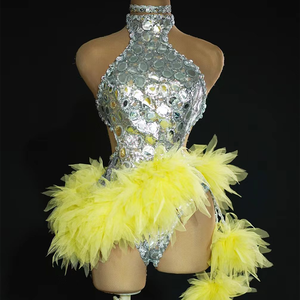 Combinaison courte une pièce à sequins à volants sexy justaucorps de danseuse costume de spectacle de boîte de nuit body de performance sur scène pour femmes - Product Image 1