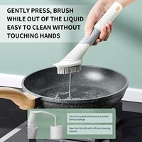 Brosse à vaisselle écologique Distributeur de savon Style raclette Manche en plastique 4 têtes de brosse de rechange Nettoyage multi-usage