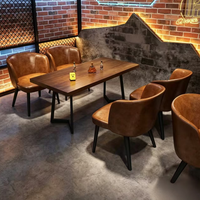 Ensemble de table et canapé en cuir vieilli industriel, canapé 3 places en PU couleur cognac, pieds en métal noir pour bar, pub, restaurant, salon