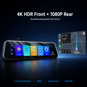 Caméra de tableau de bord 4K HDR avec écran tactile intégral de 11,8 pouces, caméra arrière 1080P, ADAS, GPS, WiFi 5,8 GHz, vision nocturne 24h/24, application OEM ODM - Product Image 1