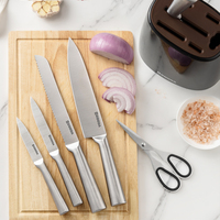 Ensemble de couteaux de cuisine multifonctionnels professionnels en acier inoxydable 7 pièces avec bloc en bois et ciseaux, passe au lave-vaisselle
