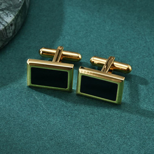 In acciaio inossidabile placcato oro gemello quadrato nero pietra onice intarsio camicie <span class=keywords><strong>gemelli</strong></span> per uomo - Product Image 1