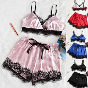 Dames Vlek Nachtkleding Vrouwen Sexy Lingerie 2 Delige Set Satijnen Kanten Bh En Slip Sets - Product Image 6