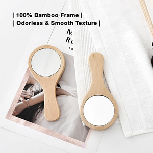 Custom Logo Round Bamboo Hand <b>Mirror</b> Eco Friendly Wooden Makeup <b>Mirror</b> <b>With</b> HD Glass For Beauty Brands - Product Image 5