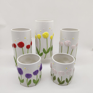 Florero de cerámica de mesa de flores de tulipán con pintura de mano decorativa con forma de flor interior para Decoración - Product Image 3