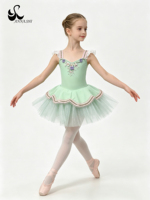 Robe de tutu de ballet vert menthe avec broderie florale, costume de performance de ballet pour enfants pour spectacle sur scène, concours