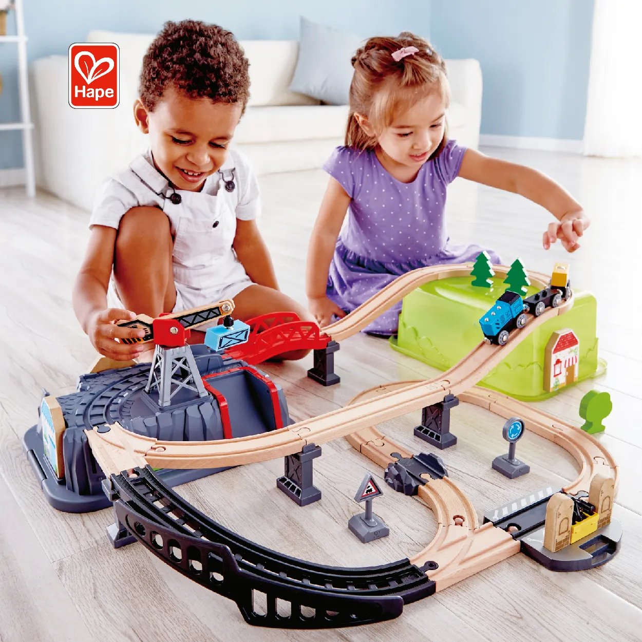 Hape yeni tasarım 50 adet ahşap yuvası oyuncak tren kova Builder Set çocuklar için 3Y +