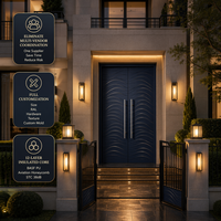Porte double en alliage d'aluminium postmoderne Coastal Penthouse, bleu marine, avec bas-relief 3D vague et poignées en acier brossé, éclairage LED, pour hôtels et appartements