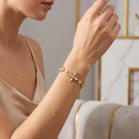 Bracelet personnalisé Mylove en laiton plaqué or avec trèfle, perles et zircons, maillons floraux réglables, idéal pour mariage, vente en gros et achat en vrac