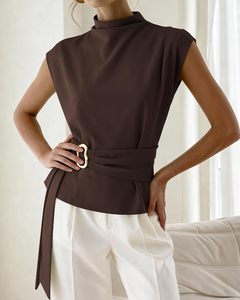 Blouses pour femmes, élégantes, à manches courtes, col montant, chemises de travail, tuniques, hauts décontractés d'été pour le bureau 2026 - Product Image 5