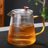 Théière en verre borosilicate écologique transparente de 500 ml avec infuseur amovible et design à rayures verticales