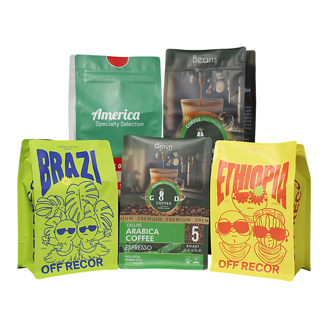 Custom Printed Eco-friendly Moisture Proof Kraft Compostable Empty Flat Bottom Coffee Pouches Valve Zipper Coffee Packaging