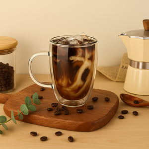 Insulated Double Wall Glass 350ml 12oz with <strong>Large</strong> Easy Grip Handle Borosilicate Glass <strong>for</strong> Latte Cappuccino Coffee <strong>Cups</strong> - Product Image 5