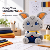 Fabricant de jouets en peluche personnalisés : Lapin personnalisé avec yeux étoilés, salopette et patch cœur – Service de conception sur mesure