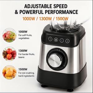 Nueva Licuadora de Mesa de 1000-1500W con 5 Velocidades, Jarra de Vidrio de 1.5L, Carcasa de Acero Inoxidable, Bajo Nivel de Ruido, Multifuncional para el Hogar y Autocaravanas - Product Image 3