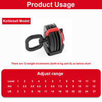 3 en 1 Poids Kg Lb 12 Niveaux Réglage du poids Haltères réglables gratuites Kettlebell Barbell Sets