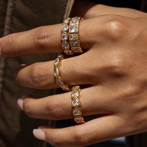 Anillos de circón cuadrados de gota de agua de corazón redondo de acero inoxidable chapado en oro de 18 quilates para mujer, joyería fina impermeable apilable R254542 - Product Image 2